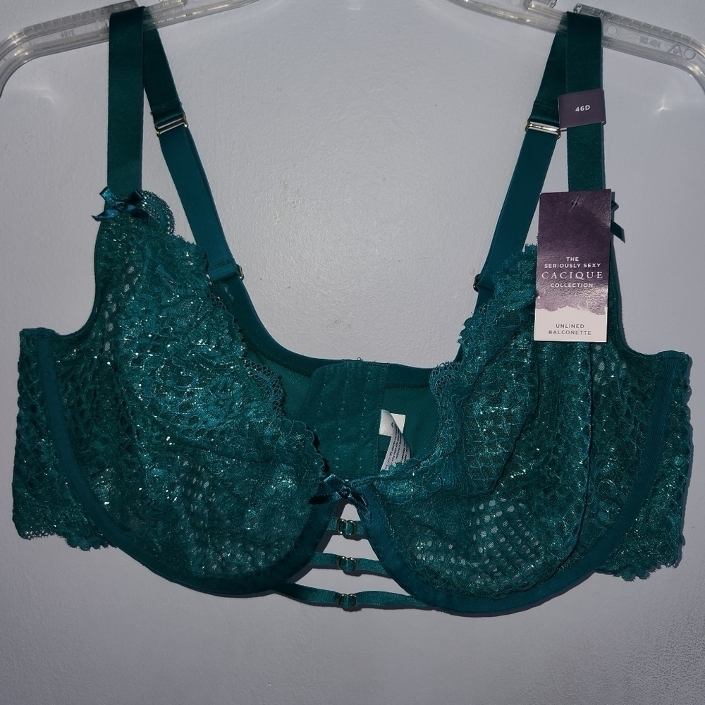 CACIQUE SERIOUSLY SEXY Foiled Lace Unlined Balconette Green